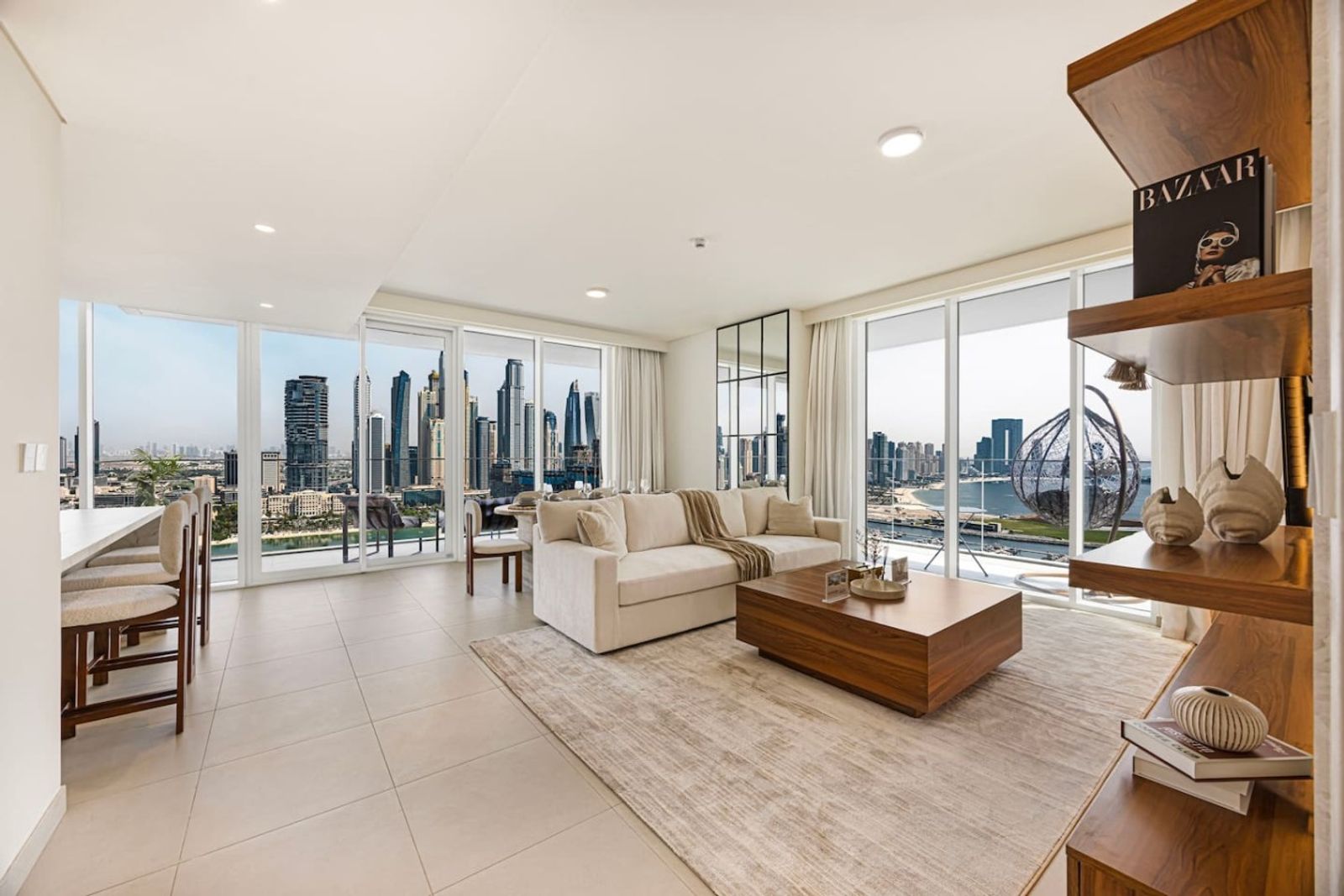 Living room with sea view at Beach Mansion 2803, Emaar Beachfront Dubai